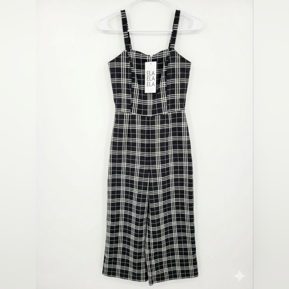 ELA Black and White Plaid Jumpsuit